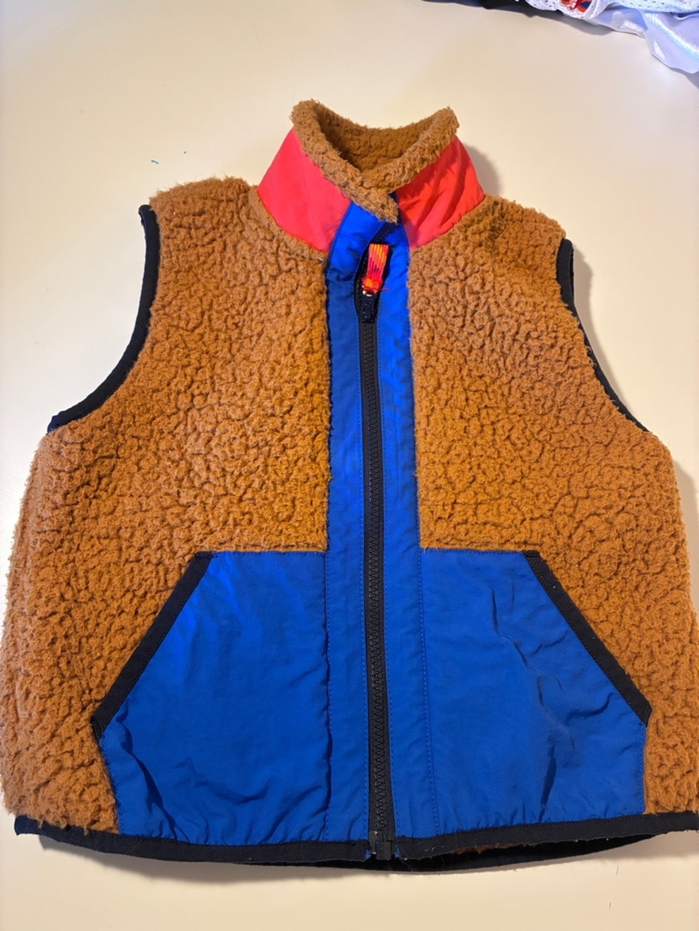 Kids Colorblock Sherpa Vest - Brown & Blue J. Crew Size 6-7 Small